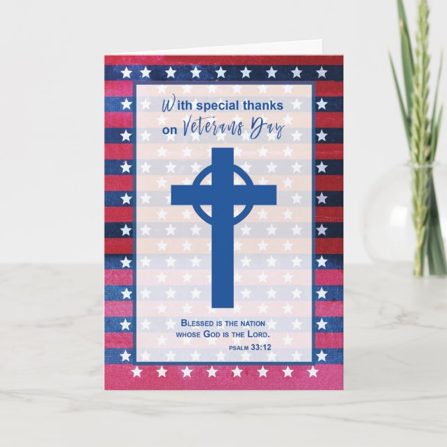 Religious Thanks on Veterans Day Blue Cross Card (Front)