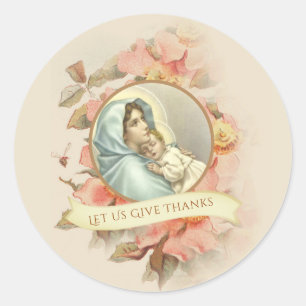 Religious Thanksgiving Blessed Virgin Mary Autumn Classic Round Sticker
