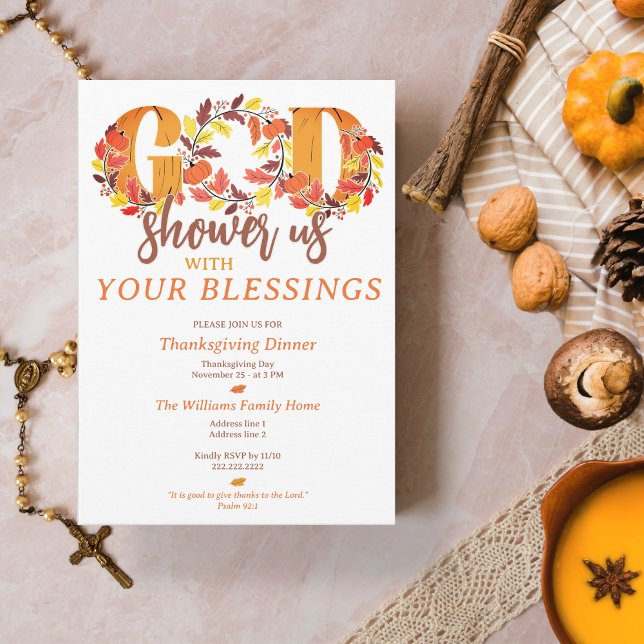Religious Thanksgiving Dinner Faith Bible Quote Invitation (Religious Thanksgiving Dinner Faith Bible Quote Invitation Prayer Shower Your Blessings)