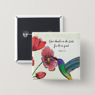 Religious Thinking of You Flowers with Hummingbird 15 Cm Square Badge