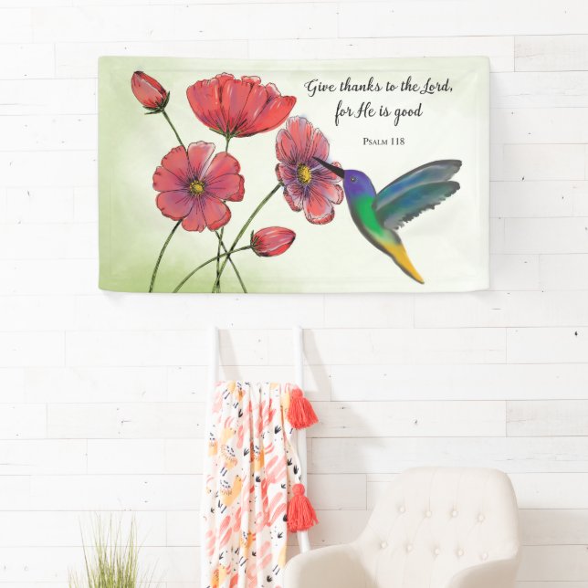 Religious Thinking of You Flowers with Hummingbird Banner (Insitu)