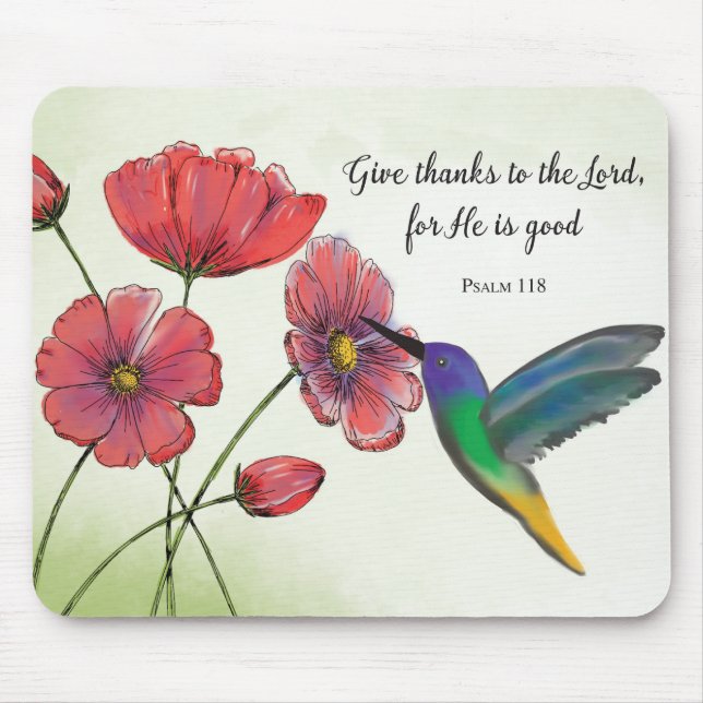Religious Thinking of You Flowers with Hummingbird Mouse Mat (Front)
