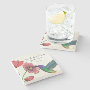 Religious Thinking of You Flowers with Hummingbird Stone Coaster