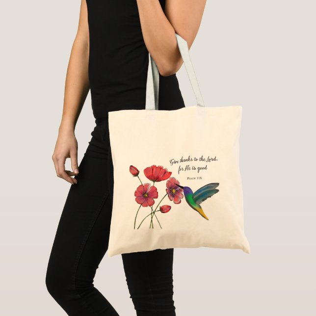 Religious Thinking of You Flowers with Hummingbird Tote Bag (Front (Product))