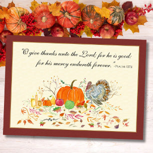 Religious Turkey & Pumpkin Thanksgiving Psalm 107 Card