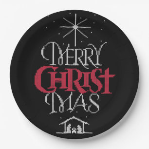 Religious Ugly Merry Christmas Sweater nativity Paper Plate
