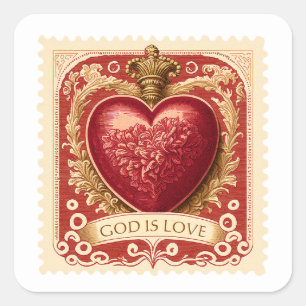 Religious Valentine Red Heart Postage  Square Sticker