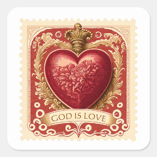 Religious Valentine Red Heart Postage  Square Sticker (Front)