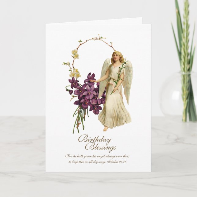 Religious Vintage Angel Birthday Scripture Quote Card (Front)