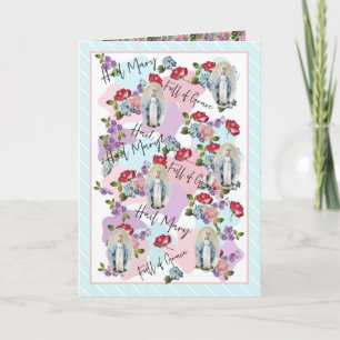 Religious Vintage Blessed Virgin Mary Jesus Roses  Card
