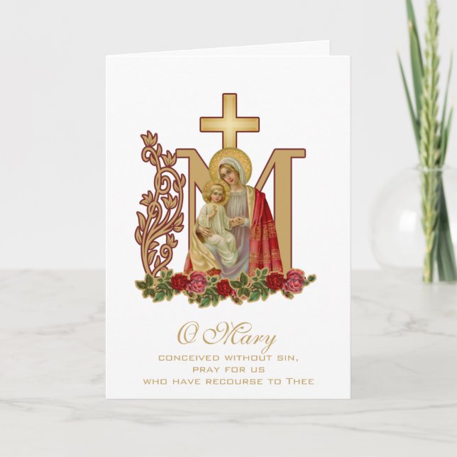 Religious Vintage Blessed Virgin Mary Jesus Roses Card (Front)