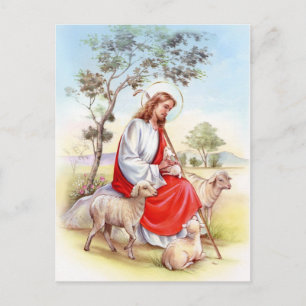 Religious vintage Easter, Jesus the shepherd Holiday Postcard