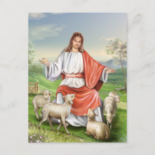 Religious vintage Easter, Jesus the shepherd Holiday Postcard