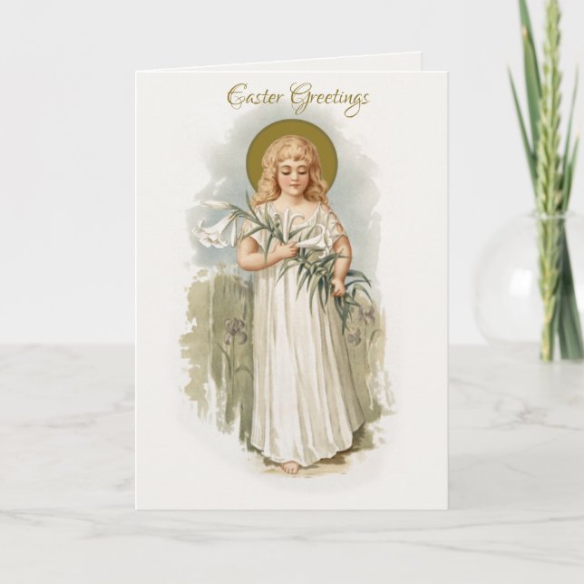 Religious Vintage Happy  Easter Virgin Mary Pascha Card (Front)