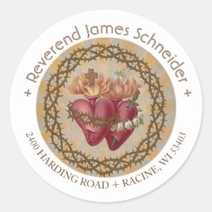 Religious Vintage Hearts of Jesus Virgin Mary  Classic Round Sticker