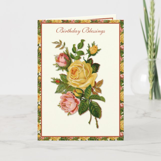 Religious Vintage Roses Marian Cross  Card (Front)