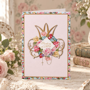 Religious Vintage Roses Rosary Floral Catholic Car Card