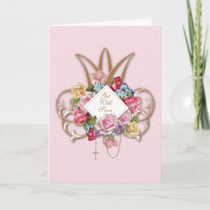Religious Vintage Roses Rosary Floral Catholic  Card