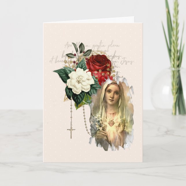 Religious Vintage Roses Virgin Mary Catholic  Card (Front)