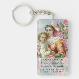 Religious Vintage Virgin Mary and Jesus Roses Key Ring