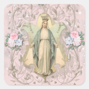 Religious Vintage Virgin Mary Catholic Floral Square Sticker