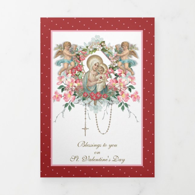 Religious Virgin Mary Angels Prayer Valentine Tri-Fold Card (Cover)