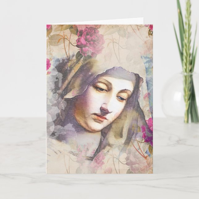 Religious Virgin Mary Catholic Floral Card (Front)
