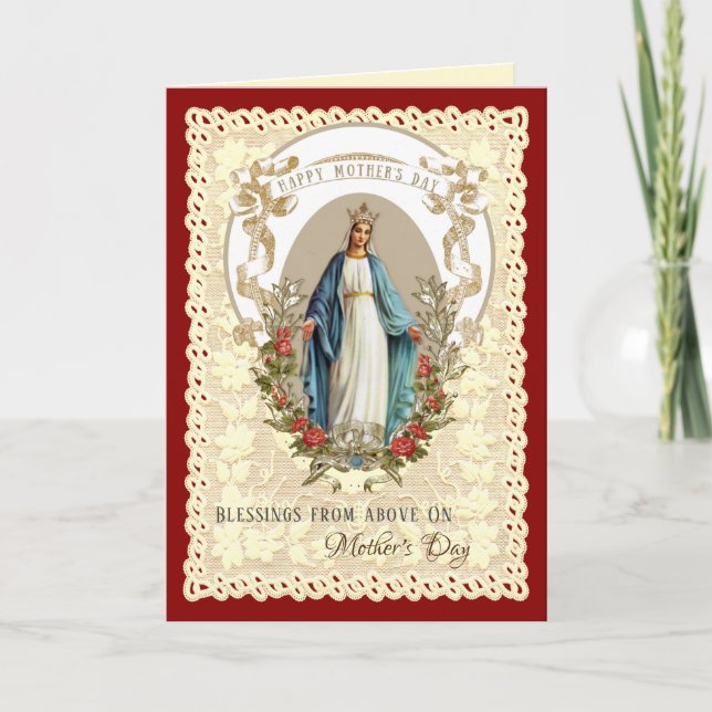 Religious Virgin Mary Catholic Mothers Day Holiday Card (Front)