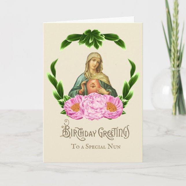 Religious Virgin Mary Catholic Nun Birthday Card (Front)