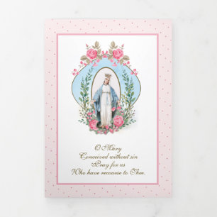 Religious Virgin Mary Catholic Prayer Floral  Tri-Fold Card