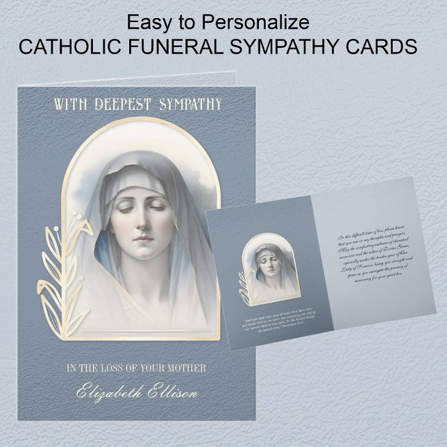 Religious Virgin Mary Catholic Sympathy Condolence Card (Traditional Catholic Funeral Sympathy Cards with the Blessed Virgin Mary, Our Lady of Sorrows. )