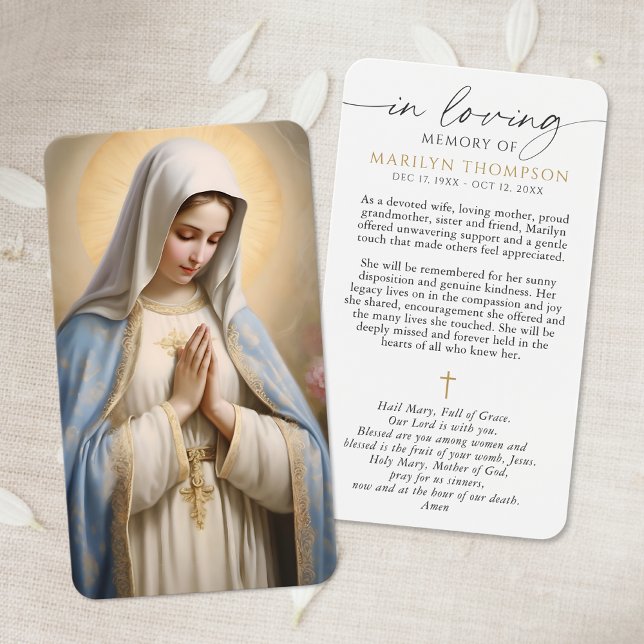 Religious Virgin Mary Cross Sympathy Prayer Card (Creator Uploaded)