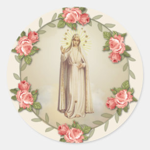Religious Virgin Mary Fatima Pink Roses Classic Round Sticker