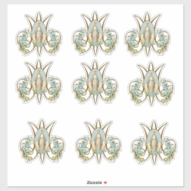 Religious Virgin Mary Floral Elegant Vinyl Sticker (Sheet)