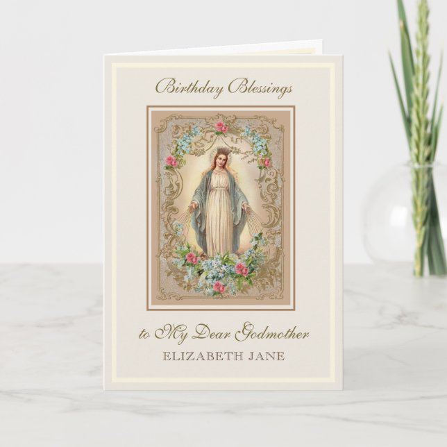 Religious Virgin Mary floral Godmother Card (Front)
