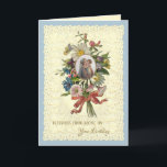 Religious Virgin Mary Flowers Catholic Birthday    Holiday Card<br><div class="desc">This is a beautiful vintage of the Marian Cross of the Blessed Virgin Mary,  the holy rosary and a vintage floral bouquet overlaid on a vintage lace. Perfect for birthday or any special occasion.  All text and fonts in the card may be modified.</div>