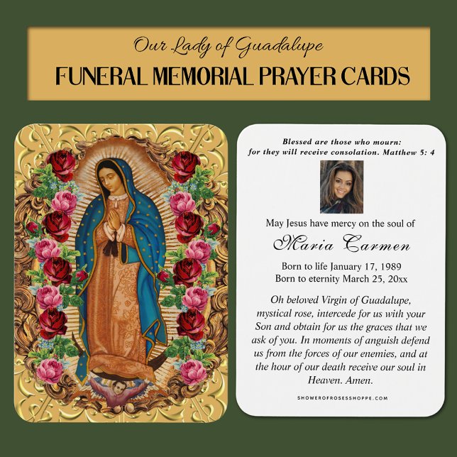 Religious Virgin Mary Guadalupe Catholic Funeral (Our Lady of Guadalupe traditional Catholic Funeral Memorial Prayer Cards)