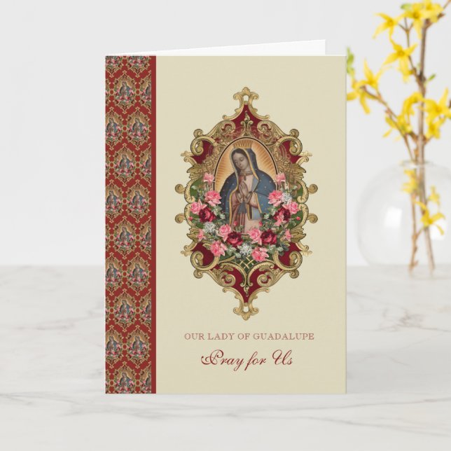 Religious Virgin Mary Guadalupe Spanish Feast Card (Yellow Flower)