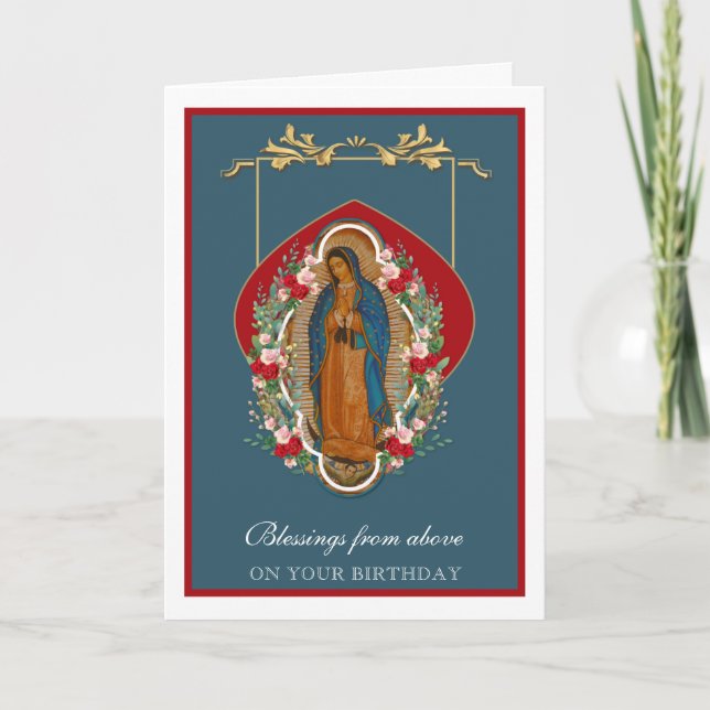 Religious Virgin Mary Guadalupe Spanish Roses Card (Front)