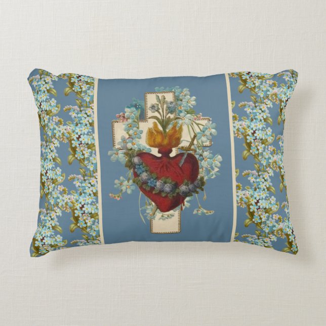 Religious Virgin Mary Heart Floral Cross   Decorative Cushion (Front)
