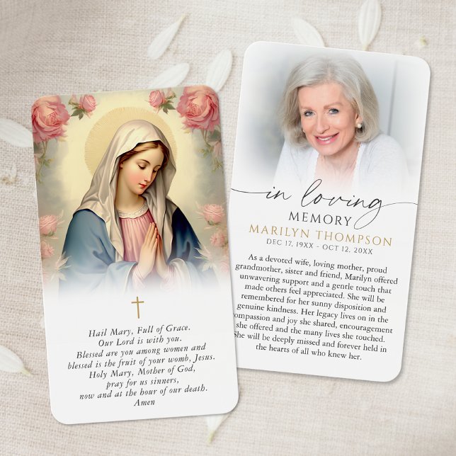 Religious Virgin Mary In Loving Memory Prayer Card (Creator Uploaded)