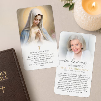 Religious Virgin Mary In Memory Cross Prayer Card