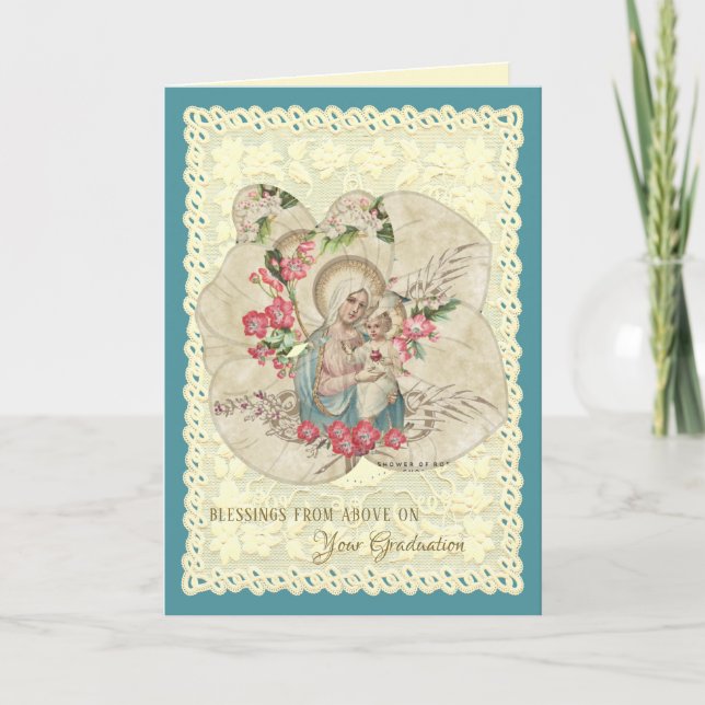 Religious Virgin Mary Jesus Catholic Graduation   Holiday Card (Front)
