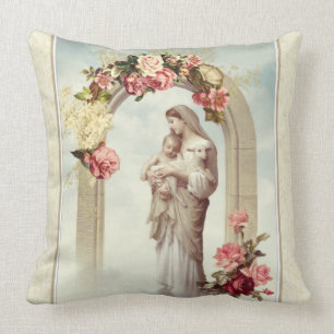 Religious Virgin Mary Jesus Catholic Roses Cushion