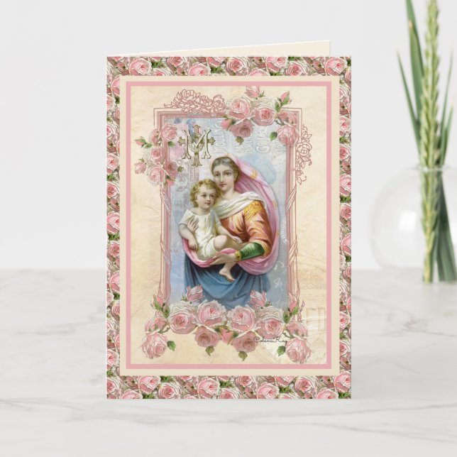 Religious Virgin Mary Jesus Catholic Vintage Card (Front)