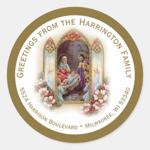 Religious Virgin Mary Jesus Christmas Nativity Classic Round Sticker