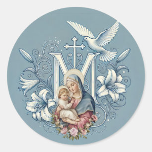 Religious Virgin Mary Jesus Marian Cross Classic Round Sticker
