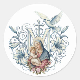 Religious Virgin Mary Jesus Marian Cross Classic Round Sticker