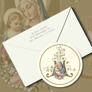  Religious Virgin Mary Jesus Marian Cross Classic Round Sticker