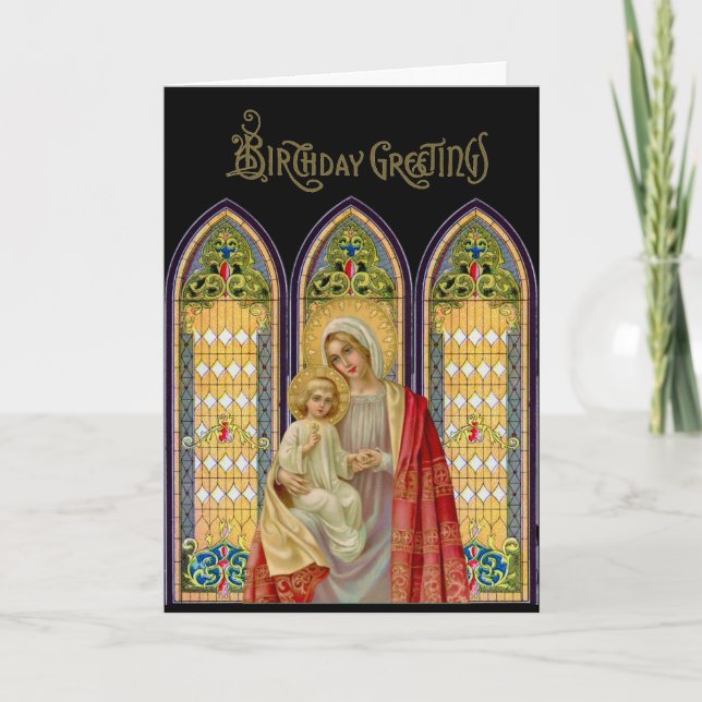 Religious Virgin Mary Jesus Stained Glass Windows Card (Front)